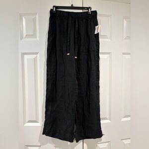 NWT Wide Leg Black Linen Pants Size S Beach Summer Classic